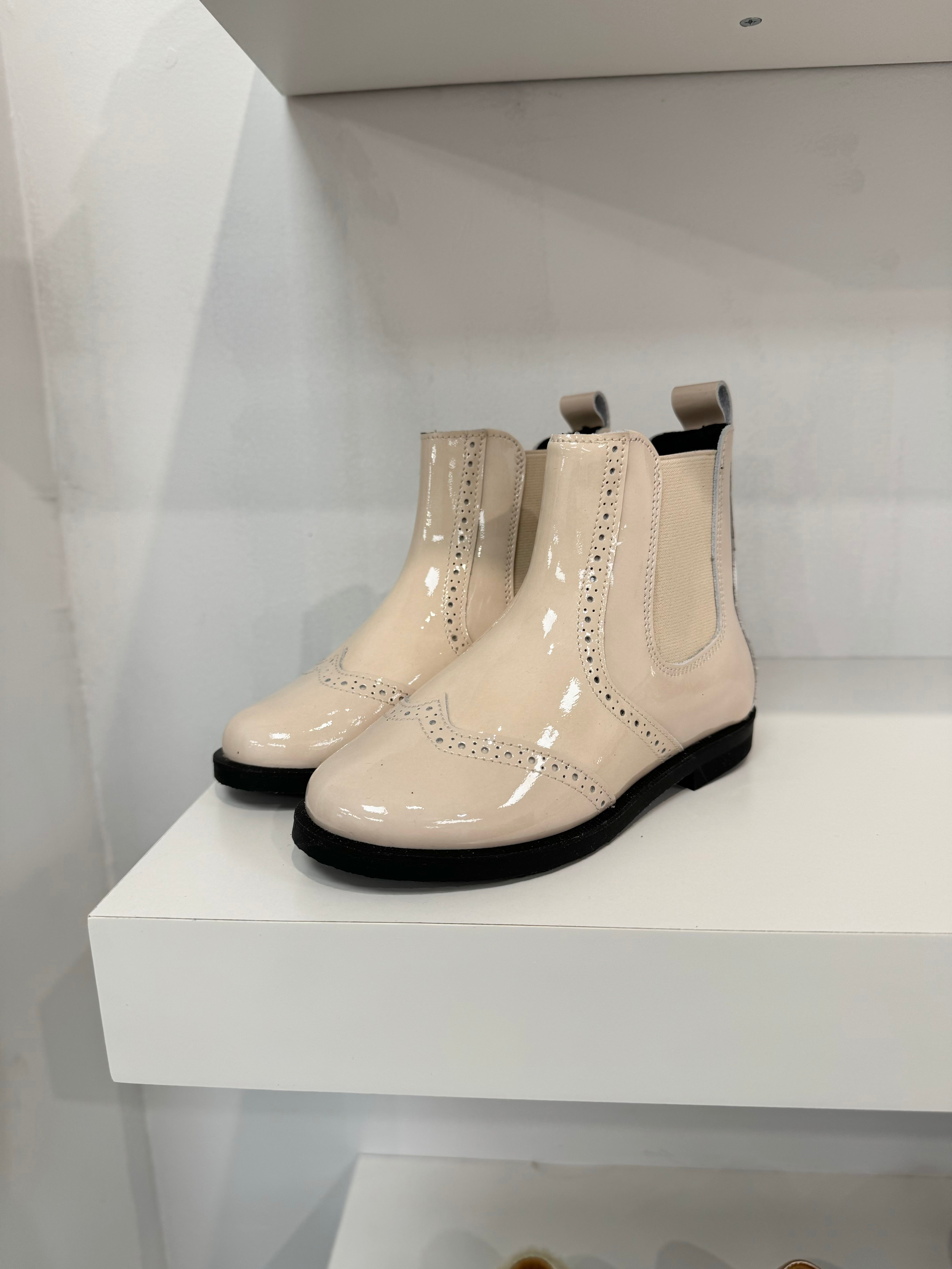 Don Louis Cream Patent Wingtip Bootie