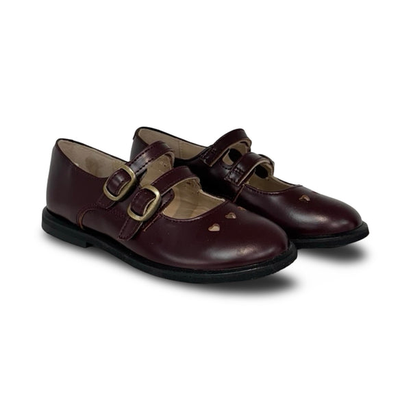 Lauve Burgundy Tri Heart Double Strap School Mary Jane