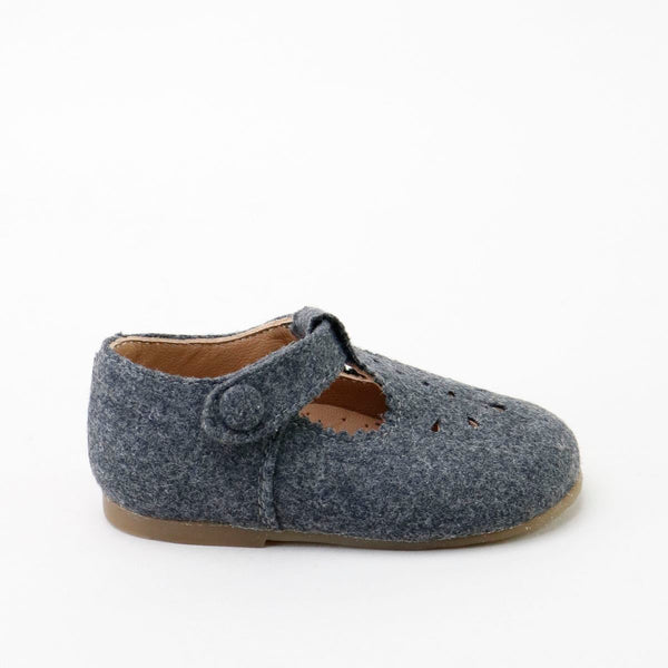 Papanatas Gray Wool Baby Cut-Out T Strap