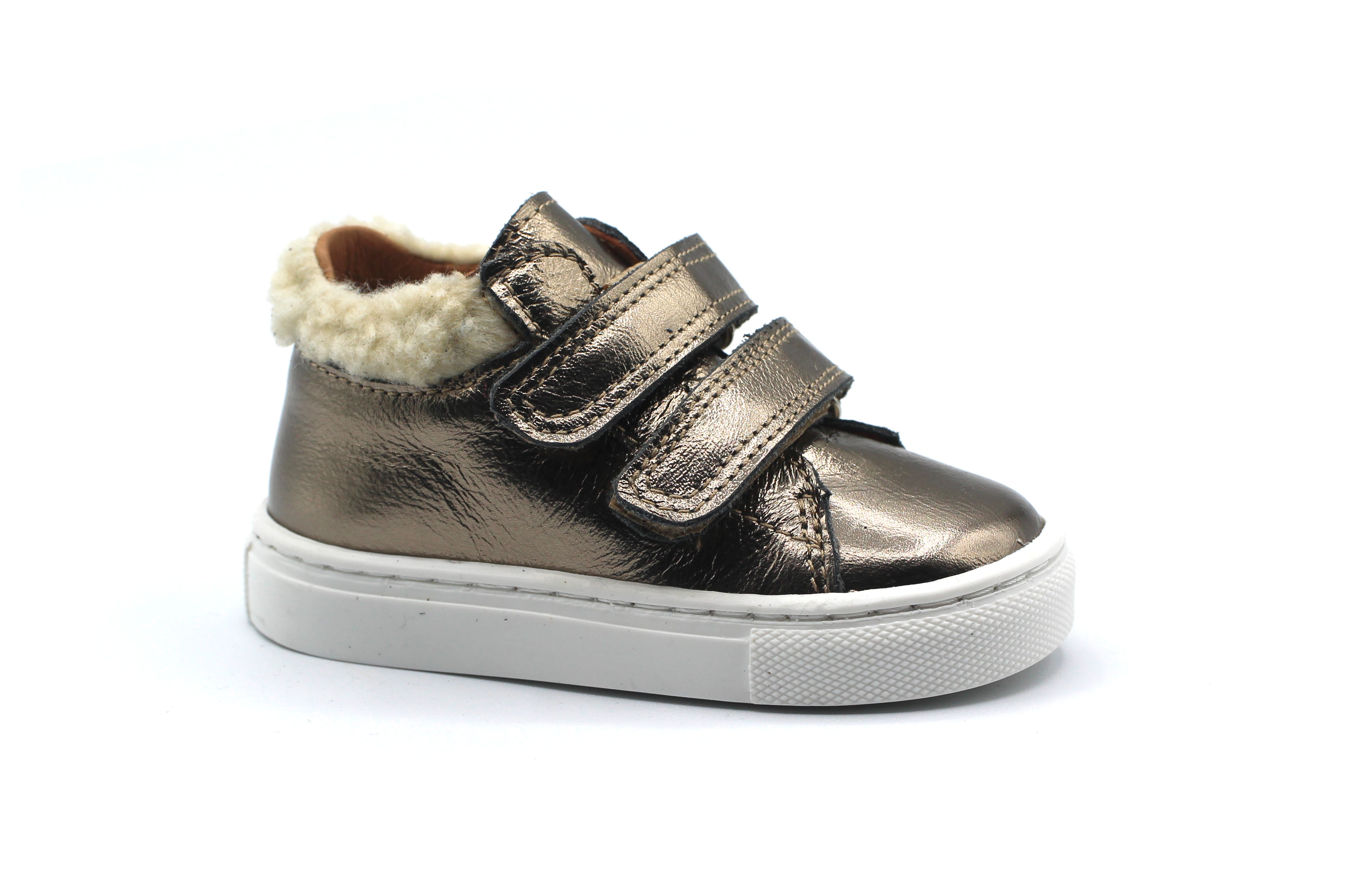 Atlanta Baby Metallic Fur Trim Velcro Sneaker