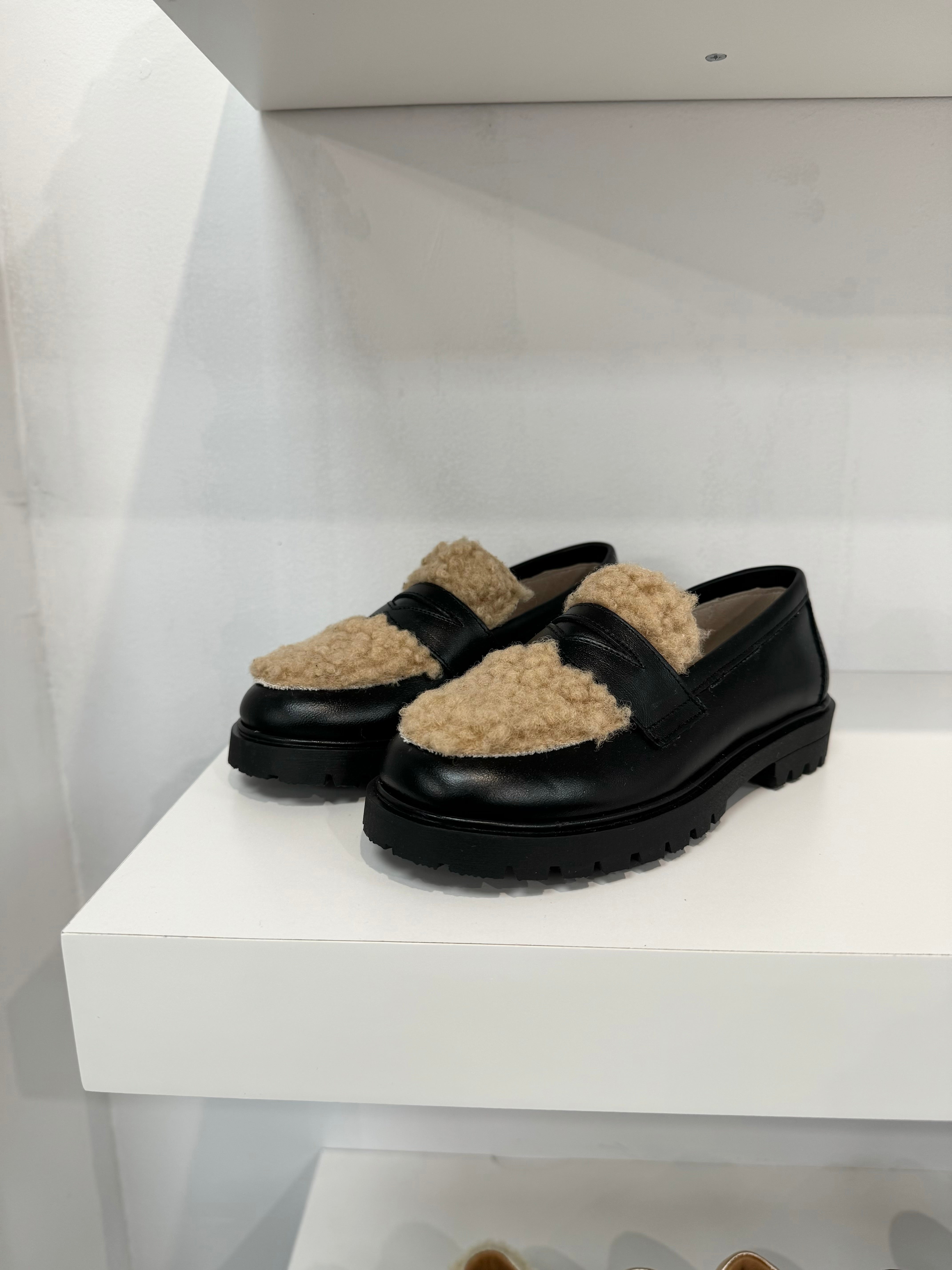 Don Louis Black Sherpa Chunky Loafer