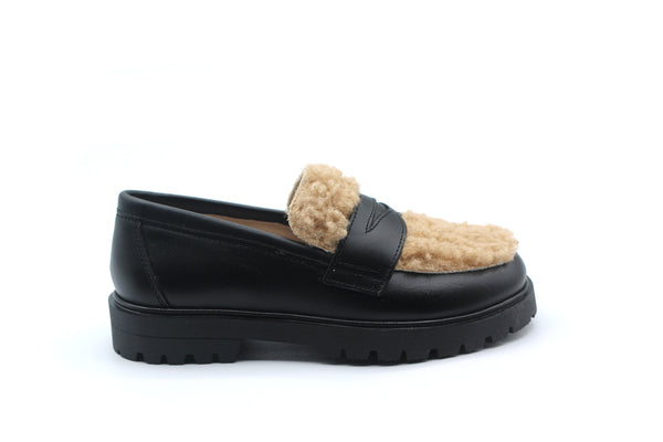 Don Louis Black Sherpa Chunky Loafer