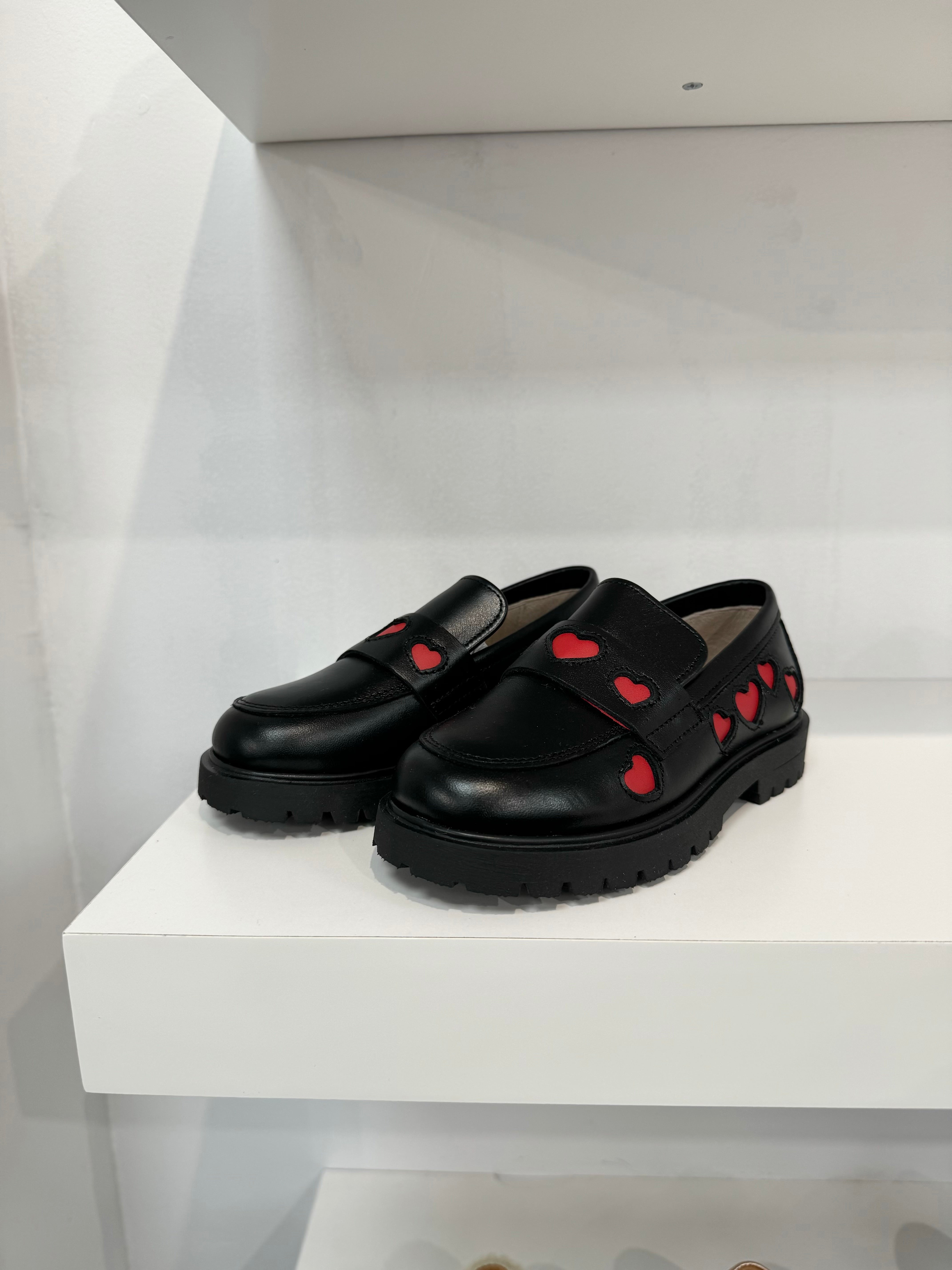 Don Louis Black Red Heart Chunky Loafer