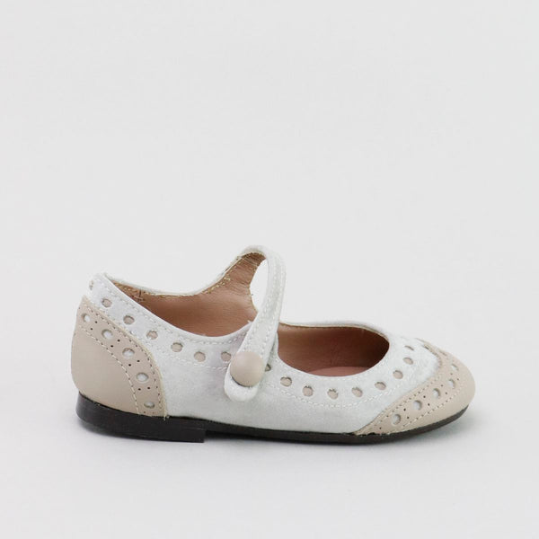 Papanatas Ivory Velvet Wingtip Mary Jane