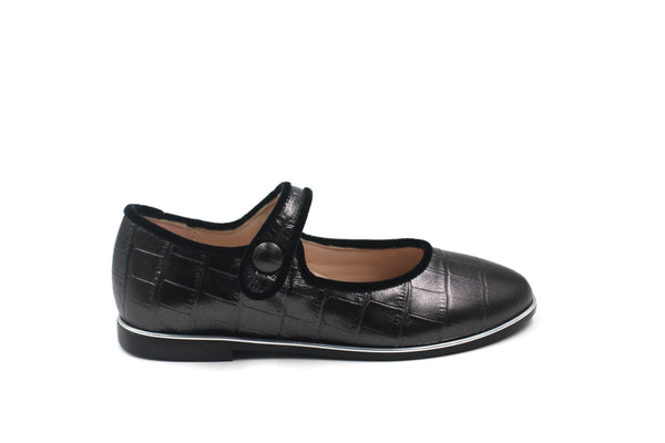 Beberlis Black Croc Velvet Trim Mary Jane