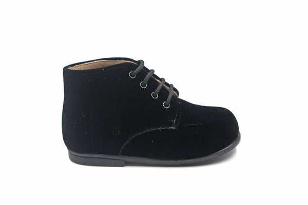 Beberlis Black Velvet Lace-up Baby Bootie