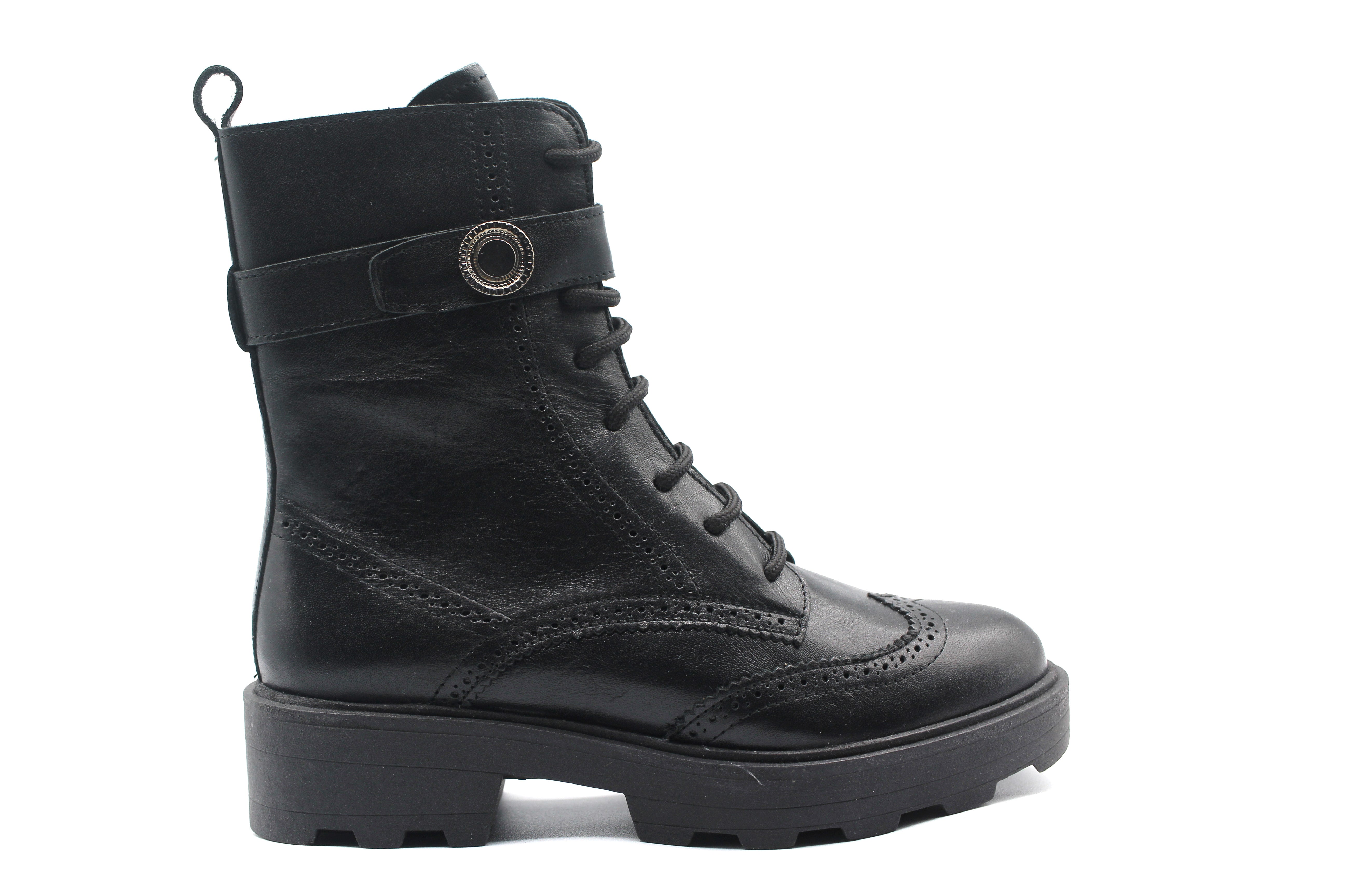 Valencia Black Leather Combat Bootie