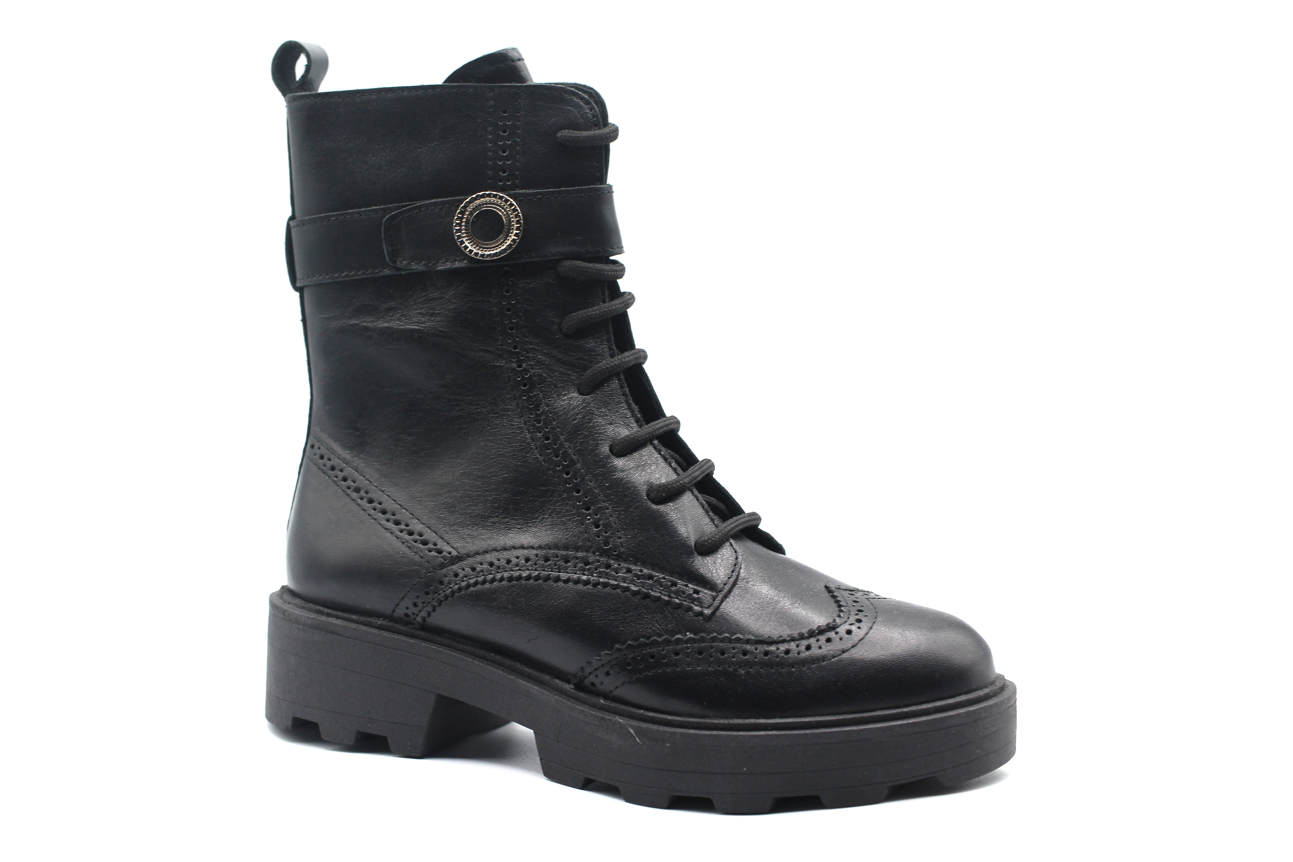 Valencia Black Leather Combat Bootie