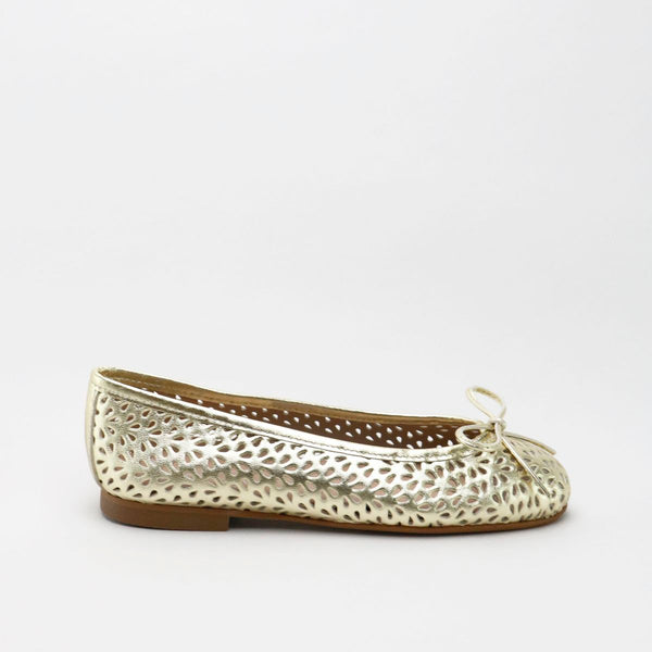 Papanatas Gold Metallic Eyelet Ballet Flat